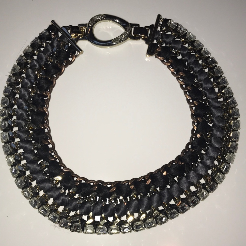 Stella & Dot metallic, ribbon and crystal collar